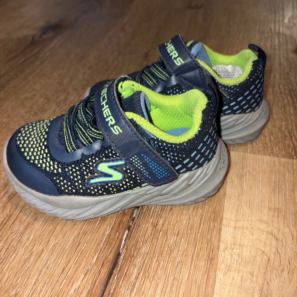 Skechers‎ Kids' Athletic Sneakers Hook and Loop Navy Blue Green Toddler Size 6